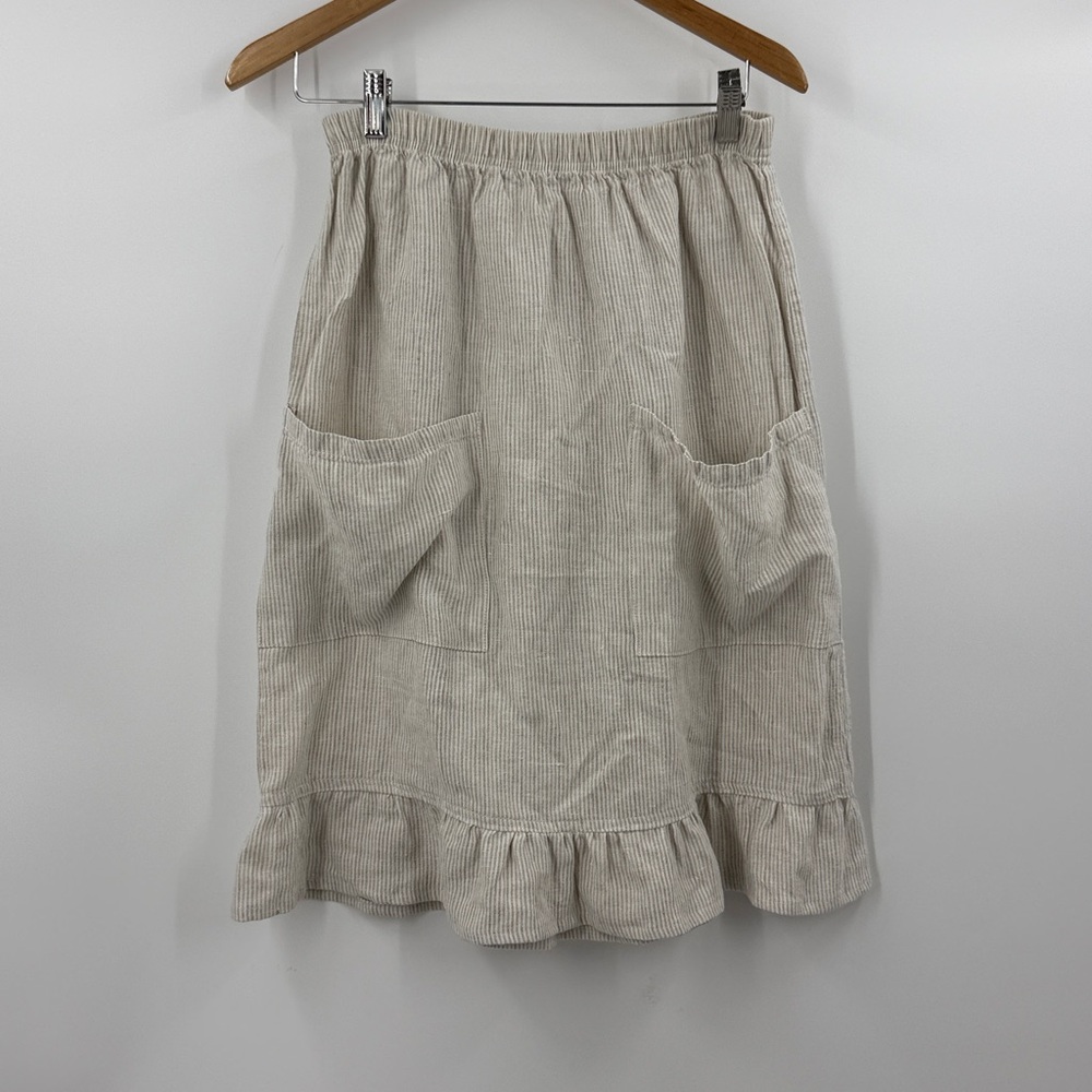 Women's Cream Corduroy Ruffle-Hem Skirt with Pockets